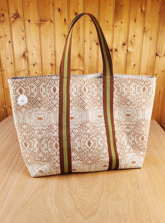 Bolso Tote Grande Artesanal – Asas Verde y Marrón | Pieza Única