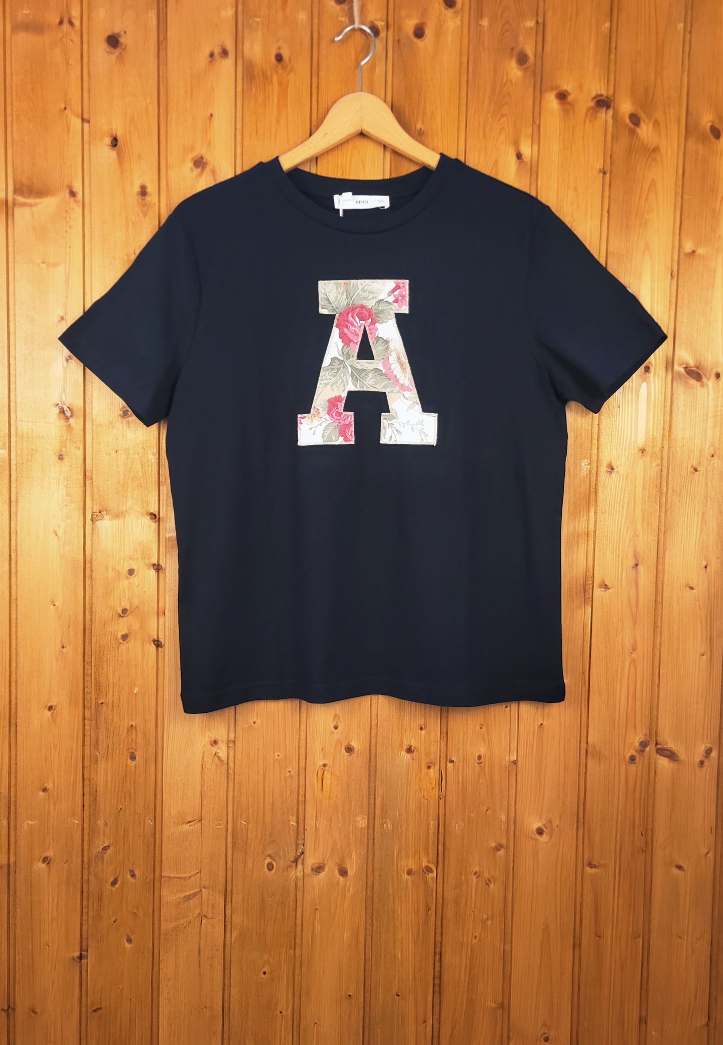 Camiseta Algodón con Parche Letra A Floral