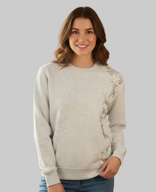 Sudadera Gris Artesanal con Aplicaciones de Tela Plata | Pieza Única