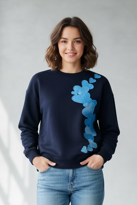 Sudadera Azul con Detalles Denim