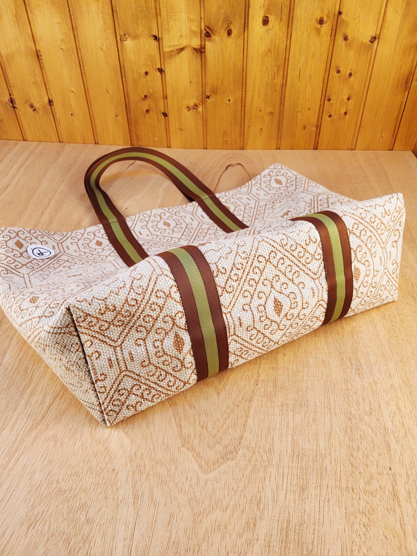 Bolso Tote Grande Artesanal – Asas Verde y Marrón | Pieza Única