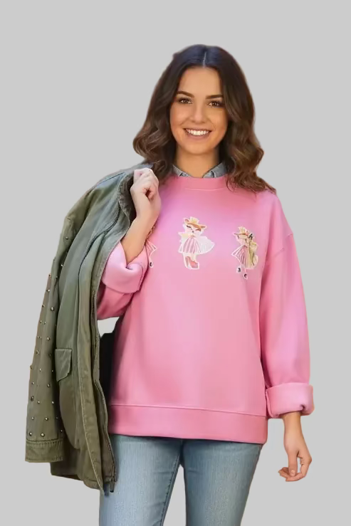 Sudadera Rosa con Corazones Florales | Pieza Única